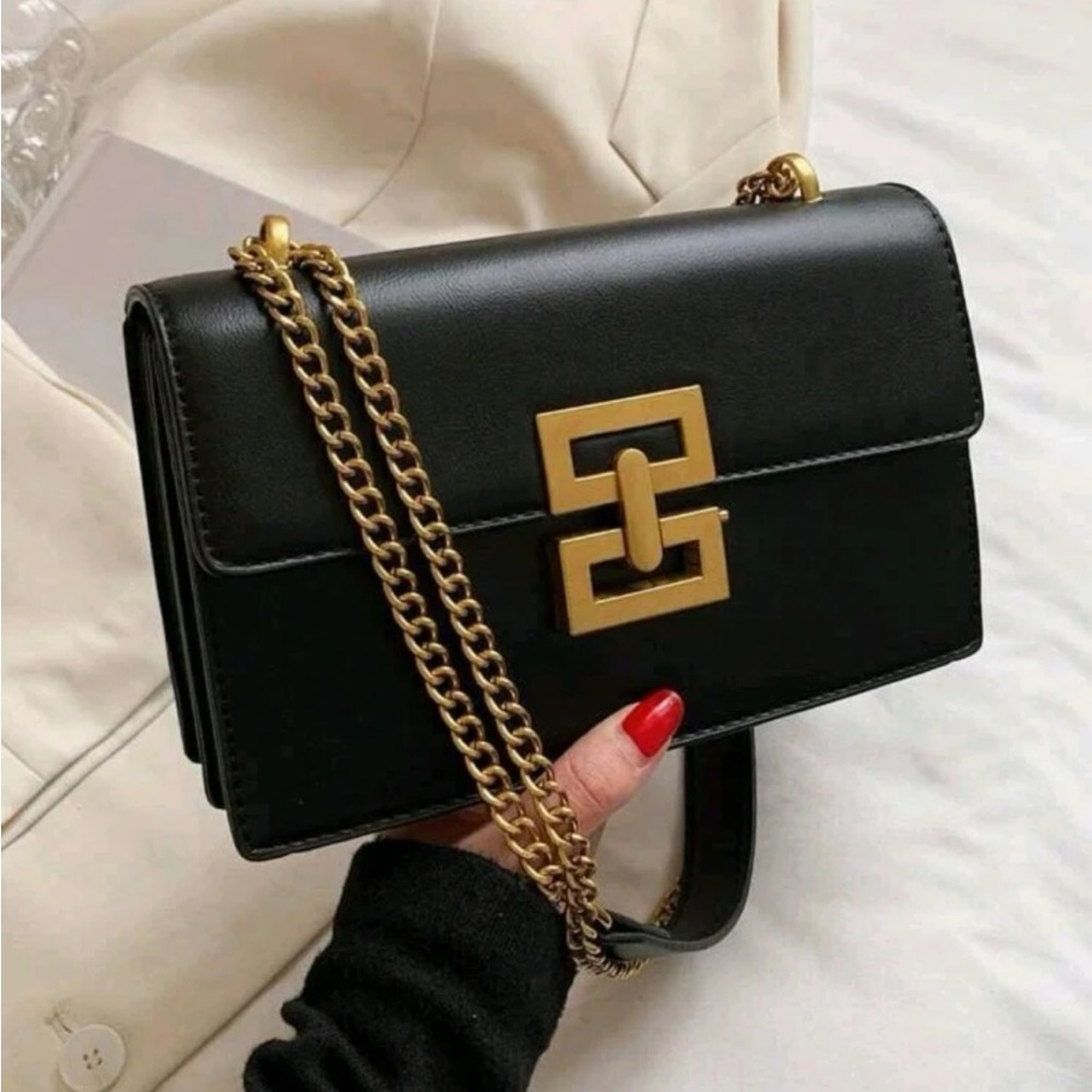 Boho vegan leather gold buckle crossbody shoulder bag